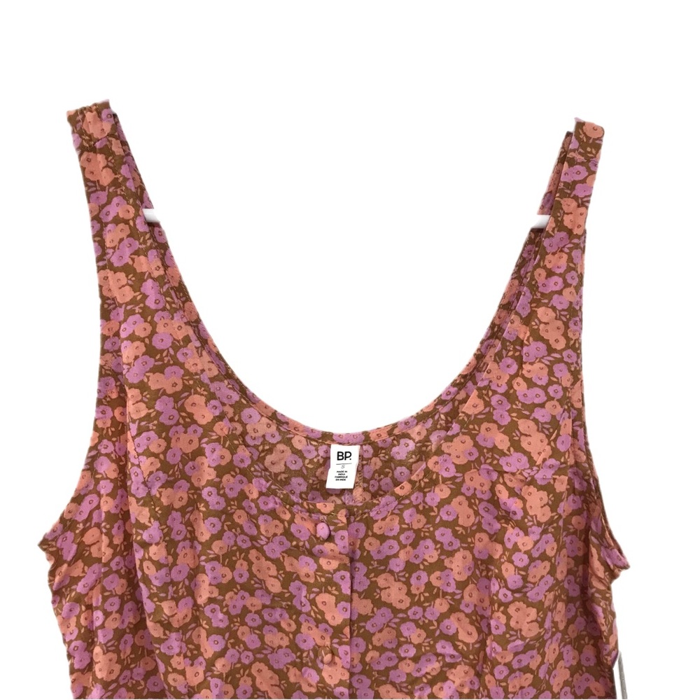 BP Tan/Pink Allison Button Front Woven Tank Dress - Picture 8 of 9
